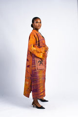 Women's Orange & Purple Tie-Dye Kimono Cardigan with Adinkra Symbol