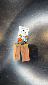Polka Dot and Wooden Rectangle Dangle Earrings - Bohemian Jewelry