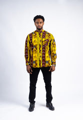 Men's Sunny Yellow & Maroon Abstract Print Shirt