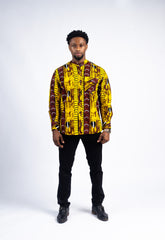 Men's Sunny Yellow & Maroon Abstract Print Shirt