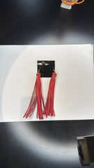 Long Red Leather Tassel Earrings - Statement Dangle Jewelry