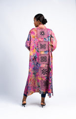 Women's Adinkra Symbol Print Tie-Dye Kimono Duster