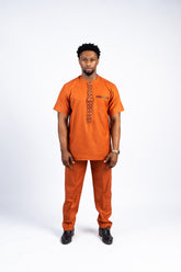 Men's Terracotta Orange Modern Tunic & Trouser Set