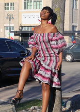 Regal Elastic Dress W/ Puff Sleeves