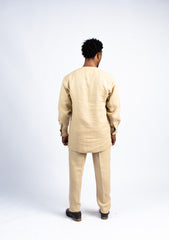 Men's Tan Long-Sleeve Kaftan & Trouser Set