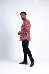 Men's Maroon & White Geometric Line Print Shirt