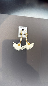 Boho Fan-Shaped Drop Earrings β Handmade Ivory Statement Jewelry