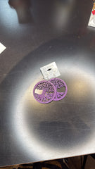 Purple Tree of Life Wooden Earrings - Statement Dangle Jewelry