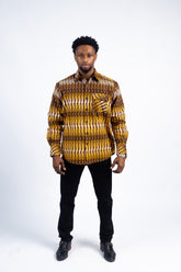 Men's Golden & Brown Abstract Striped Long-Sleeve Shirt