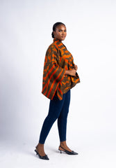 Women's Brown & Orange Abstract Print Kimono-Style Blouse / Jacket