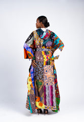 Women's Multi-Print Patchwork Kimono Kaftan w/Hood