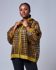 Ankara Grid Crop Jacket With Upper