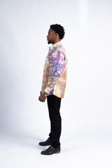 Men's Artistic Splatter Print Button-Up Shirt