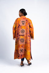 Women's Orange & Purple Tie-Dye Kimono Cardigan with Adinkra Symbol
