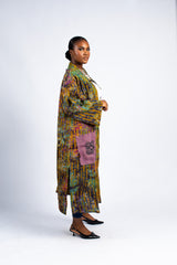 Women's Earth Tone Striped Kimono Duster with Adinkra Pocket