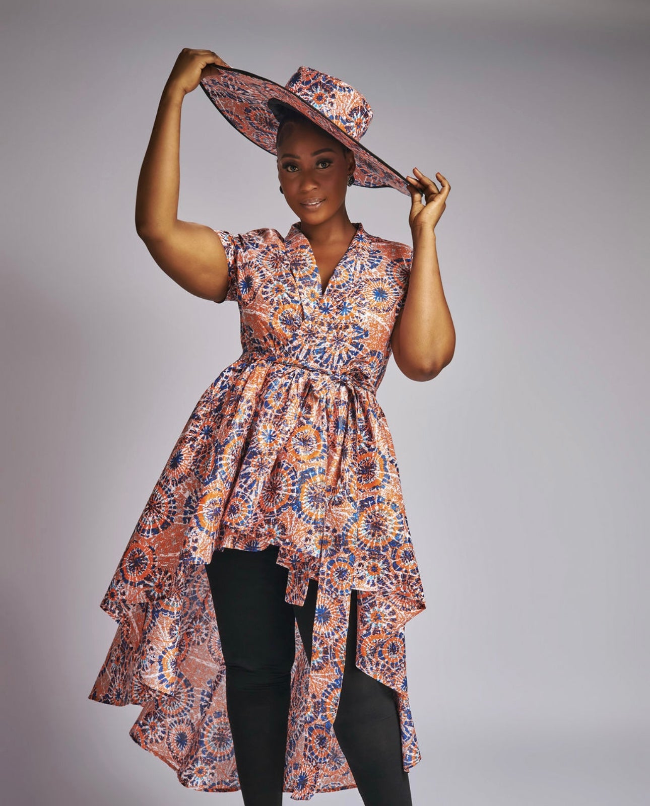 African Hi-Low Top / Mini Dress Bold Print Style Orange / L African Hi-Low Top / Mini Dress Bold Print Style Orange / L