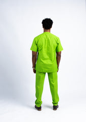 Men's Vibrant Lime Green Short-Sleeve Kaftan Set