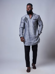Men's Premium Adinkra Gray Linen Shirt