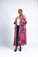 Women's Adinkra Symbol Print Tie-Dye Kimono Duster