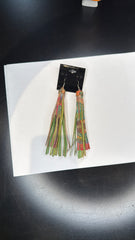 Long Multi-Color Leather Tassel Earrings - Statement Dangle Jewelry
