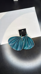 Large Teal Folded Leather Earrings - Statement Dangle Jewelry