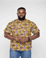 Ankara African Wax Print Men's Short Sleeve Shirt - YvonneEx