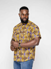 Ankara African Wax Print Men's Short Sleeve Shirt