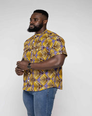 Ankara African Wax Print Men's Short Sleeve Shirt - YvonneEx