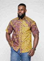Ankara African Wax Print Men's Short Sleeve Shirt