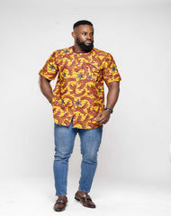 Ankara African Wax Print Men's Short Sleeve Shirt - YvonneEx