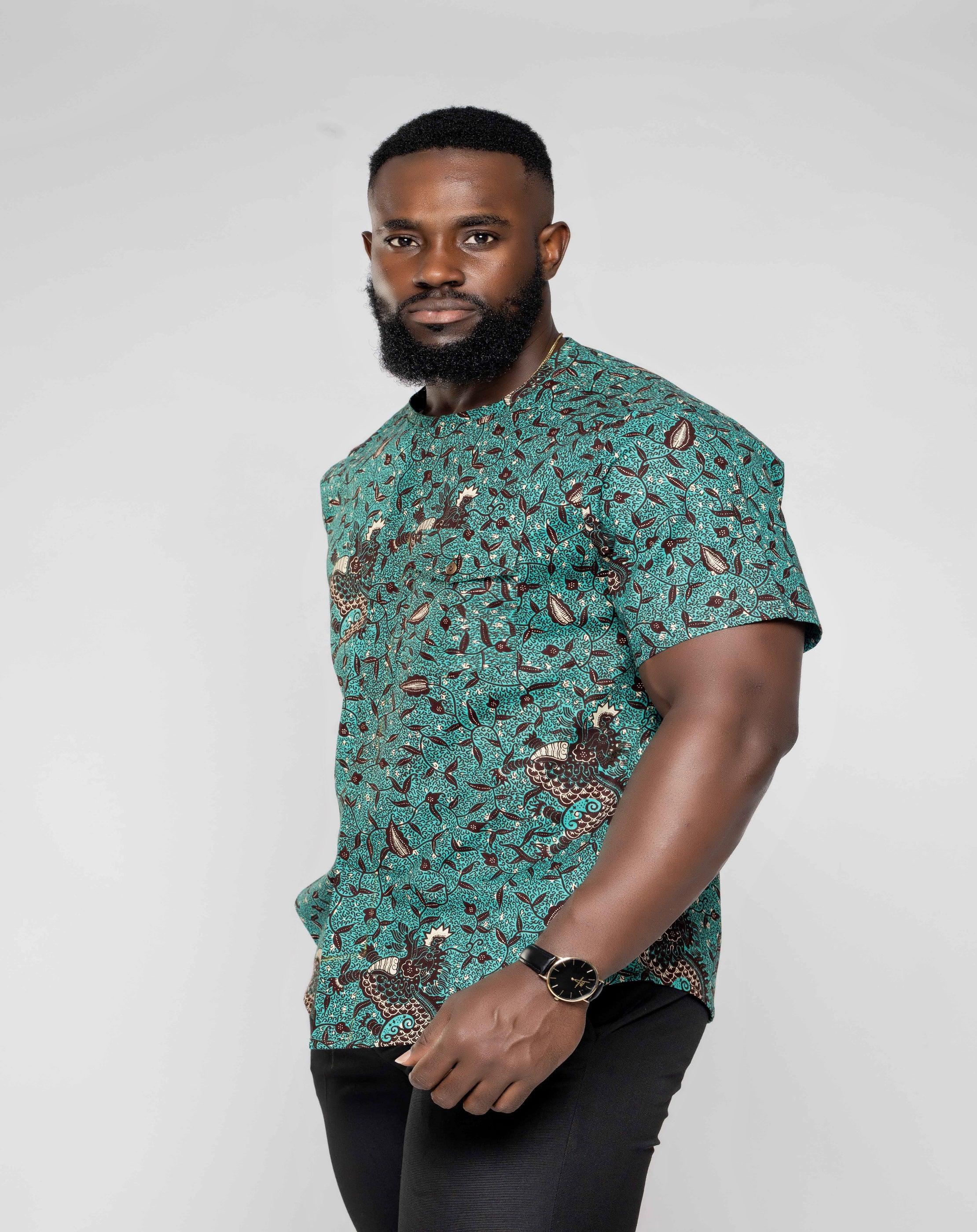 Ankara African Wax Print Men's Short Sleeve Shirt - YvonneEx