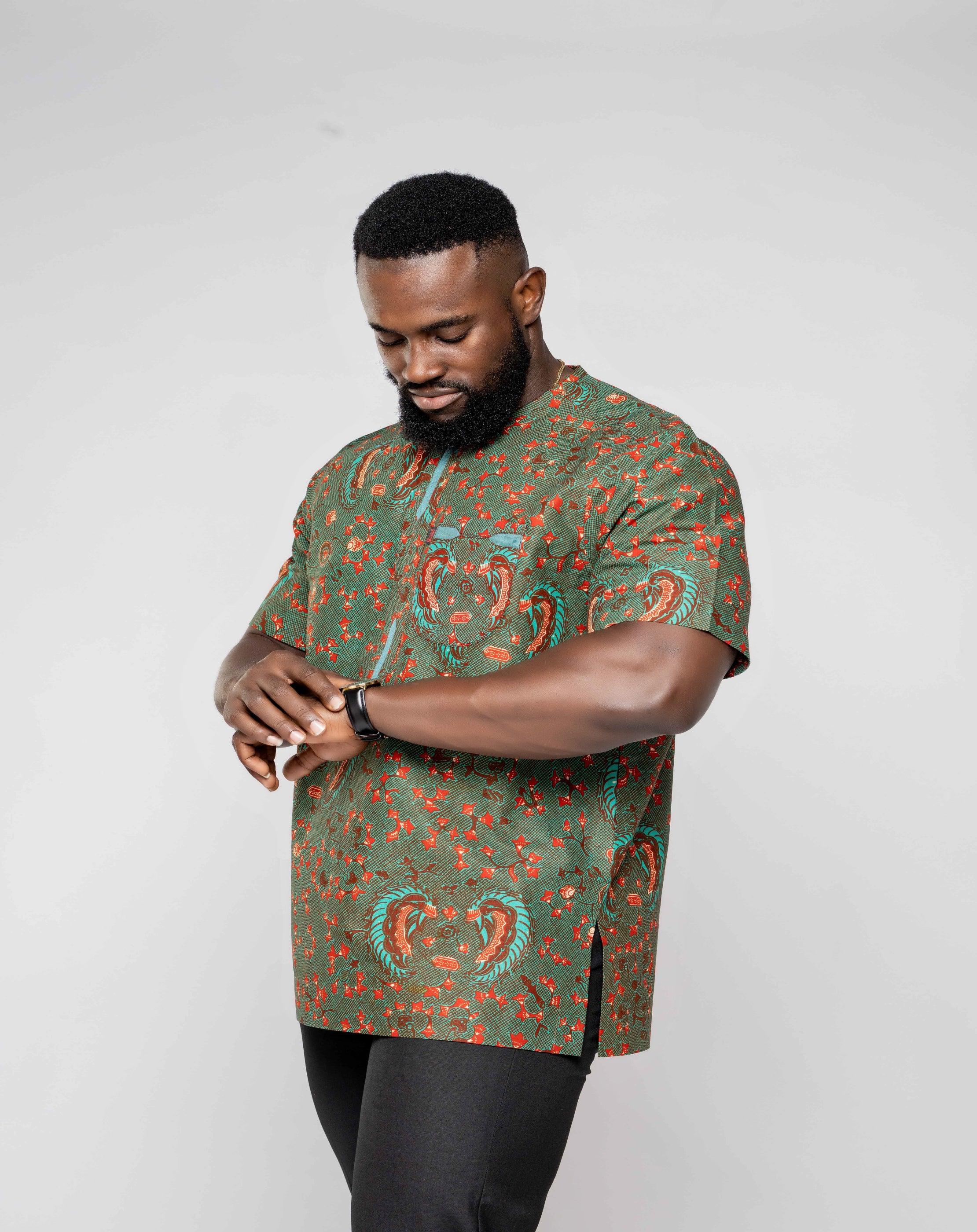 Ankara African Wax Print Men's Short Sleeve Shirt - YvonneEx