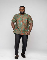 Ankara African Wax Print Men's Short Sleeve Shirt - YvonneEx
