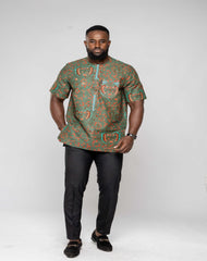 Ankara African Wax Print Men's Short Sleeve Shirt - YvonneEx