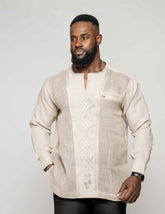 Men's Linen Mesh Shirt with Embroidery (Long Sleeves)