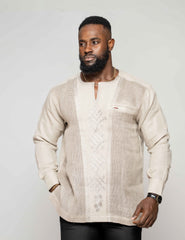 Men's Linen Mesh Shirt with Embroidery (Long Sleeves)