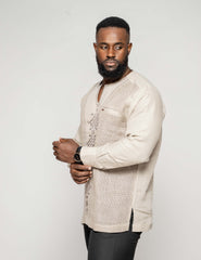 Men's Linen Mesh Shirt with Embroidery (Long Sleeves)