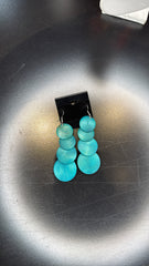 Stacked Aqua Disc Earrings - Ombre Wooden Dangle Jewelry