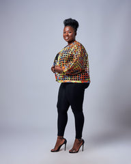Ankara Grid Crop Jacket – Sunset Burst Edition