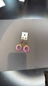 Purple Swirl Dangle Earrings with Gold Accents - Bohemian Jewelry