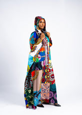 Women's Multi-Print Patchwork Kimono Kaftan w/Hood