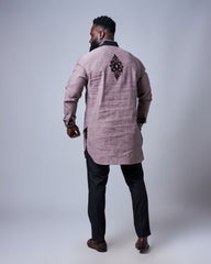 Men's Premium Adinkra Burgundy Linen Shirt