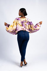 Tie-Dye Dolman Sleeve Linen Blouse