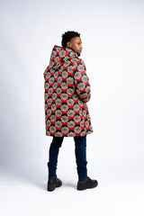 Men's Statement Hooded Parka with Floral Wax Print