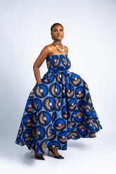 Blue and Brown Strapless Maxi Dress