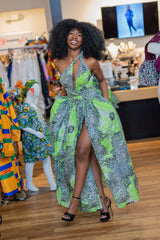 Elegant Green Modern African Print  Maxi Dress
