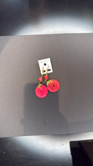 Pink Swirl Disc Earrings with Red Beads - Bohemian Dangle Jewelry