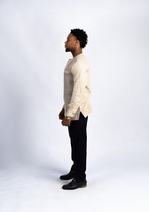 Men's Embroidered Linen Tunic with Contrast Panel