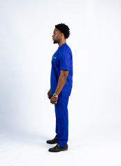 Men's Royal Blue Kaftan Set with Embroidered Placket