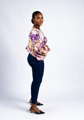 Tie-Dye Dolman Sleeve Linen Blouse